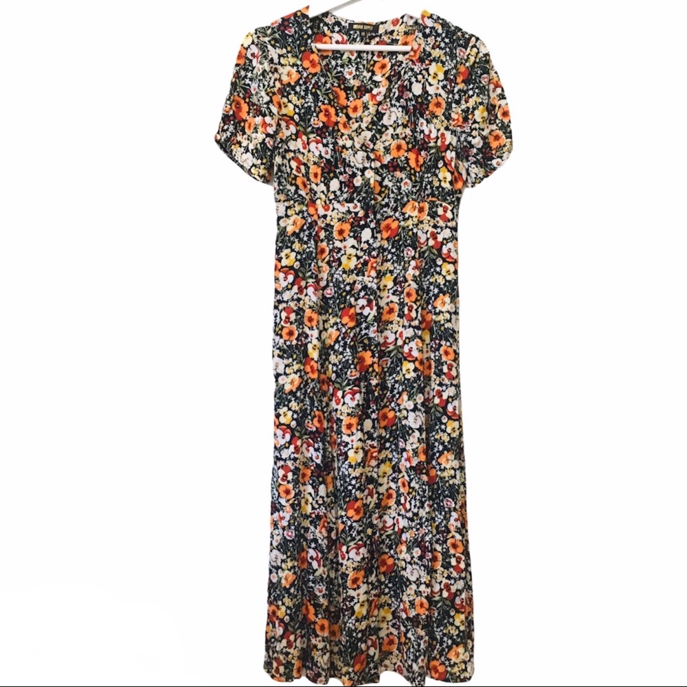 Urban Gypsy Floral Button Up Short Sleeve Dress XS